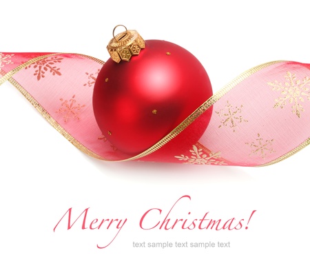 christmas ball and green spruce branchの写真素材