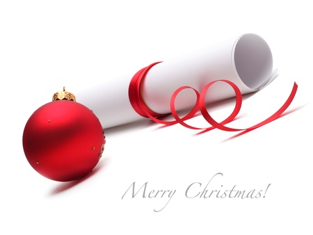 christmas ball and paper rollの写真素材