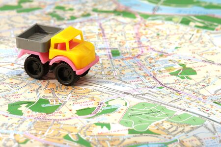 small car on mapの写真素材