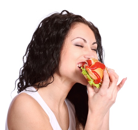 woman with hamburgerの写真素材