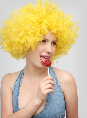 woman with lollipopの写真素材