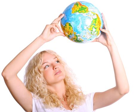girl with globeの写真素材