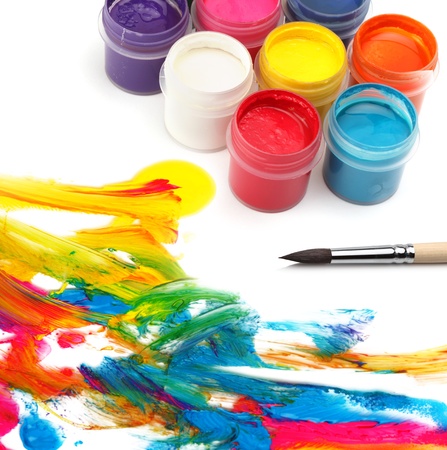 Paint brush and colors の写真素材