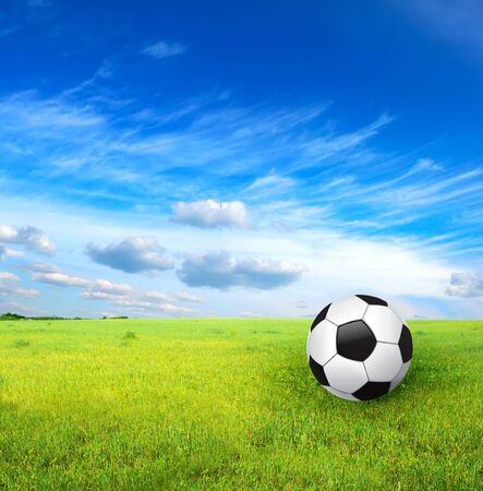 soccer ball and green grassの写真素材