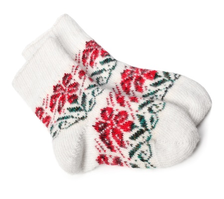winter knitted woolen socks isolated の写真素材