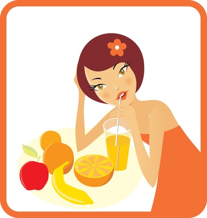 woman with fruits and juiceのイラスト素材