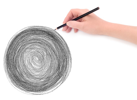 hand and circle pencil scribbles background textureの写真素材