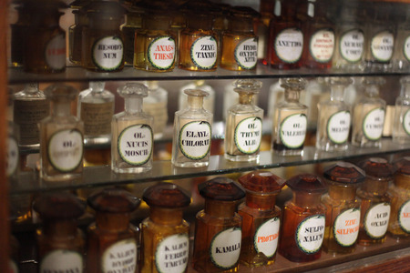 Shelves with medicines in the old pharmacyの写真素材