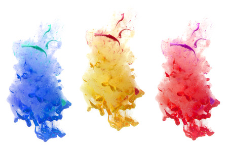 Acrylic colors and ink in water. Abstract background. Isolated on white.の写真素材