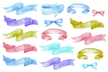 Set of color watercolor ribbon. isolated. Collectionの写真素材