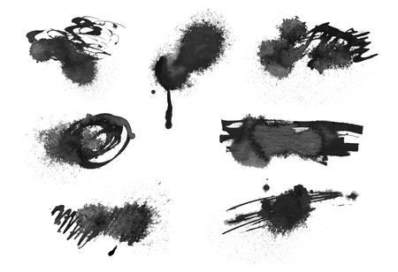 Black ink blot. Isolated on white. Collection.の写真素材