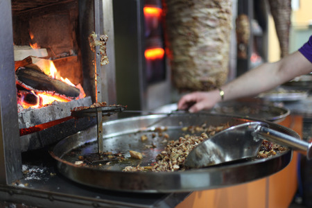 Grilled Turkish shawerma (shaurma, shawama). Street Fast food.