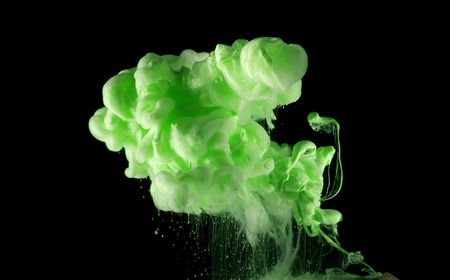 Acrylic green colors in water. Ink blot.の写真素材