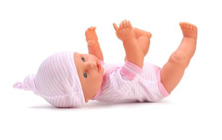 Baby doll toy on white background.の写真素材