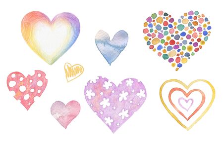 Color pencil, watercolor and acrylic drawing heart shape. Isolate on white.の写真素材