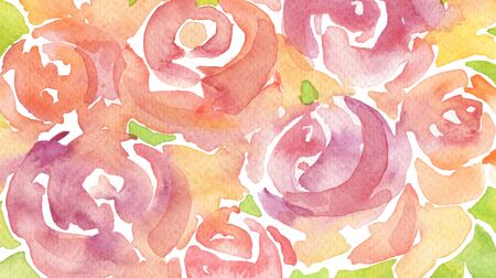 Acrylic and watercolor rose flower painted background. Isolated.の写真素材