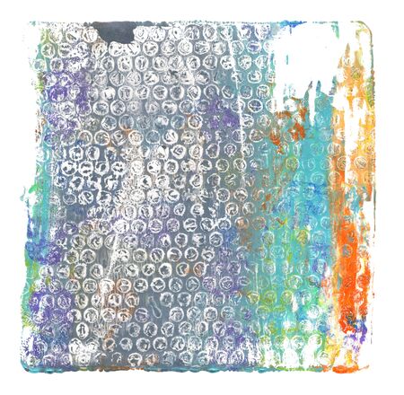 Abstract color acrylic and watercolor Monoprint painting. Monotype template. Canvas texture...