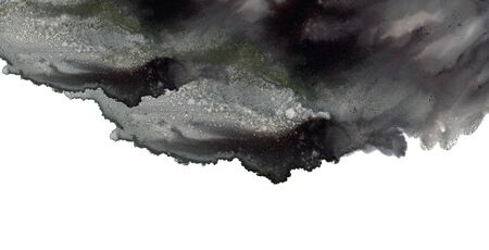 Art Abstract black paint blots background. Alcohol ink colors. Marble texture. Horizontal long banner.の写真素材