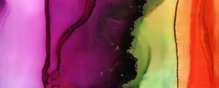 Art Abstract paint blots background. Alcohol ink colors. Marble texture. Horizontal long banner.