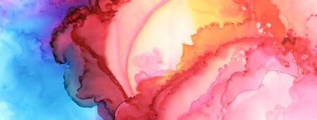 Art Abstract paint blots background. Alcohol ink colors. Marble texture. Horizontal long banner.
