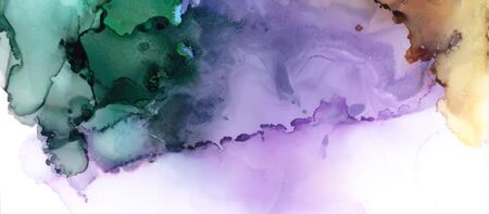 Art Abstract paint blots background. Alcohol ink colors. Marble texture. Horizontal long banner.