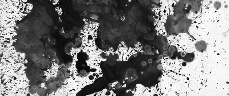 Abstract stain black blot acrylic and watercolor painting. Canvas texture background. Horizontal...