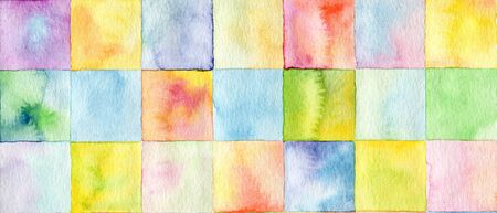 Abstract  square watercolor painted background. Horizontal long banner.の写真素材