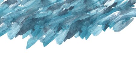 Abstract blue watercolor brush stroke painted background. Texture paper. Isolated on white.の写真素材