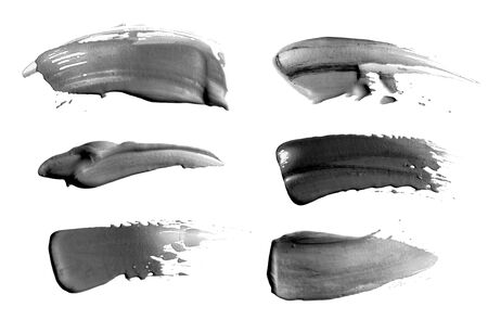 Abstract acrylic black and white brush stroke. Isolated on white. Collection.の写真素材