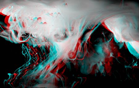 Abstract glitch background. Acrylic white colors and ink in black water. Ink blot. 