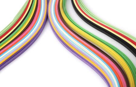 Abstract color rainbow strip curl line paper background. Horizontal long banner.の写真素材