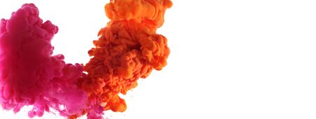 Abstract smoke white background.  Acrylic colors in water. Ink blot. Horizontal long poster, greeting cards, web site, banner, invitationの写真素材