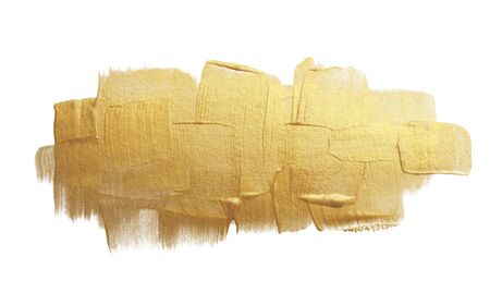 Gold (bronze) glittering color smear brush stroke stain blot on white background. Abstract Paint texture.の写真素材