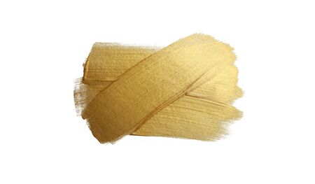Gold (bronze) glittering color smear brush stroke stain blot on whiteの写真素材