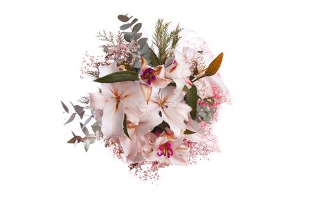 Flower bouquet background. Pink Lily. の写真素材