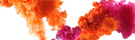 Abstract smoke white background.  Acrylic colors in water. Ink blot. Horizontal long poster, greeting cards, web site, banner, invitation.の写真素材