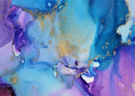 Acrylic ink colors blots. Abstract background. Marble texture. Horizontal long banner.の写真素材