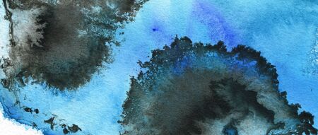 Abstract watercolor brush strokes painted background. Texture paper. Blue and back tone. の写真素材
