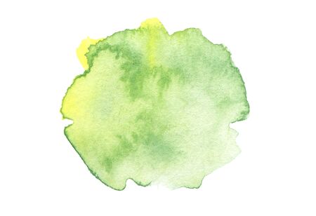 Abstract watercolor and acrylic blot painting. Green and Yellow Color design element. Texture paper. Isolated on white background.の写真素材