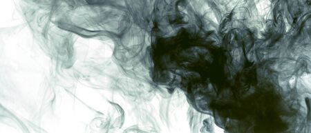 Black smoke blot on white background. Horizontal long banner.の写真素材