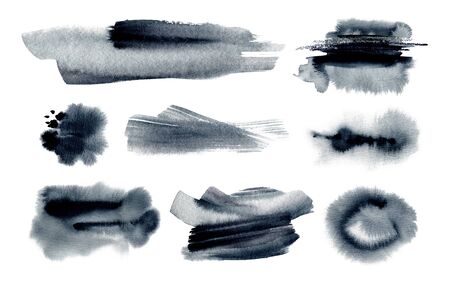 Abstract black and white smear watercolor blot.  Abstract painted background. Texture paper. Isolated. Collection. 
の写真素材