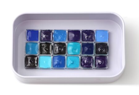 Set of watercolor paints in box.の写真素材