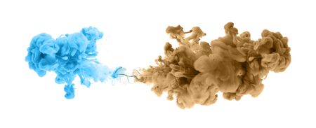 Acrylic colors and ink in water. Abstract background. Isolated on white. Horizontal long  posters, greeting cards, web site, banner, invitation, party, festival.の写真素材