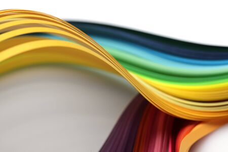 Abstract rainbow gradient color wave curl strip paper background. Soft focus.の写真素材
