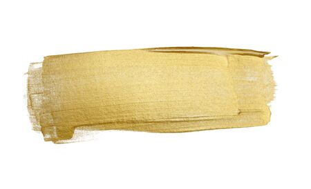 Gold (bronze) glittering color smear brush stroke stain blot on white background. Abstract Paint texture.の写真素材