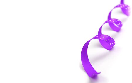 Color violet silk ribbon with dots on white backgroundの写真素材