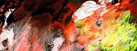 Abstract acrylic and watercolor brush strokes painted on black background. の写真素材