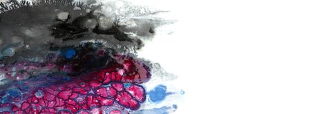 Abstract acrylic and watercolor cell smear blot painting. Color horizontal texture background.の写真素材