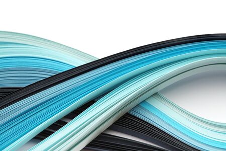 Abstract blue and turquoise color strip wave paper horizontal background.の写真素材