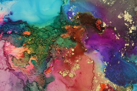 Abstract watercolor and acrylic flow blot painting. Art Color canvas marble texture horizontal background. Alcohol ink.の写真素材